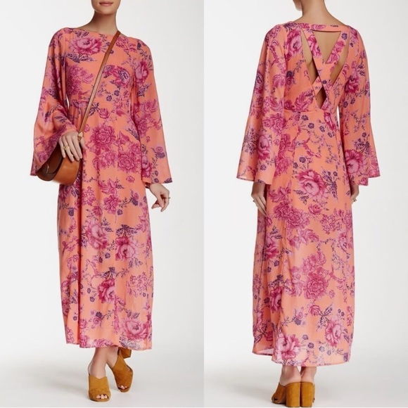 Free People Dresses & Skirts - Free People Clementine Floral Maxi Dress Size 12 NWT Pink Flow Boho Open Back